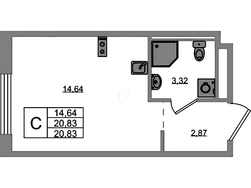 Квартира студия 20.83 м², 1/12 эт., ЖК «GloraX Новоселье»